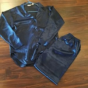 2 piece royal blue silk pajamas